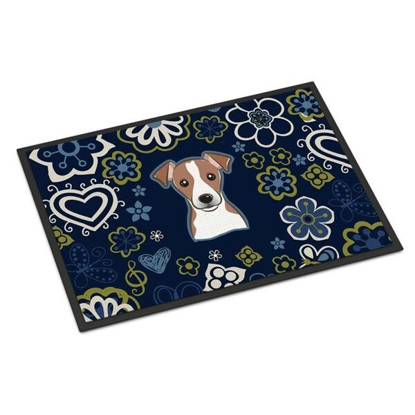 Carolines Treasures Carolines Treasures BB5111MAT 18 x 27 in. Blue Flowers Jack Russell Terrier Indoor or Outdoor Mat BB5111MAT - main